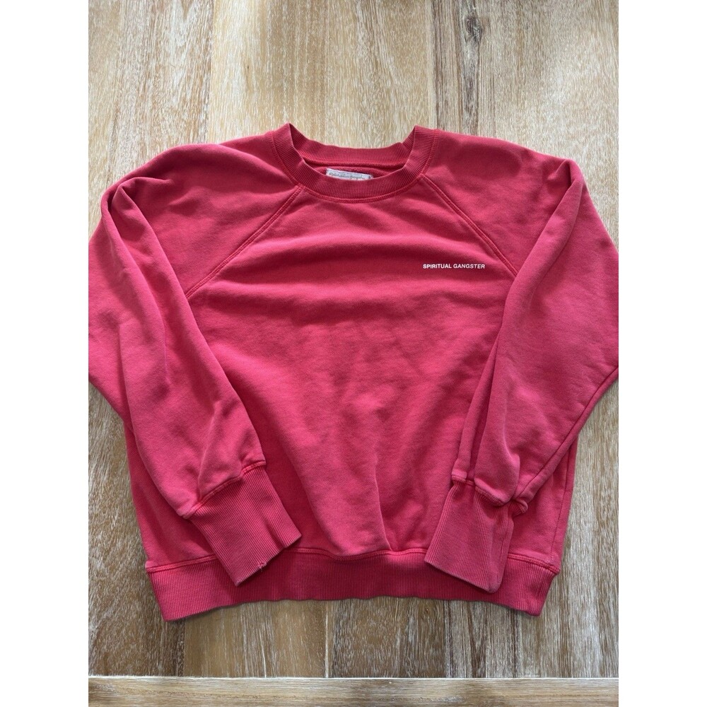 Spiritual Gangster Crewneck Sweatshirt Pink Red Small Logo 100% Cotton Medium M